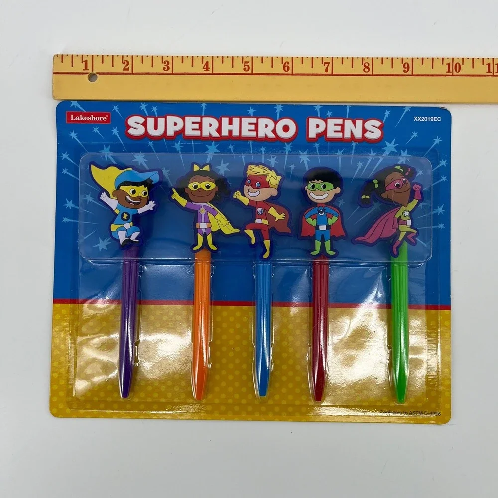 Lakeshore Superhero Pens Multicolor Character Toppers Set of 5 XX2019EC